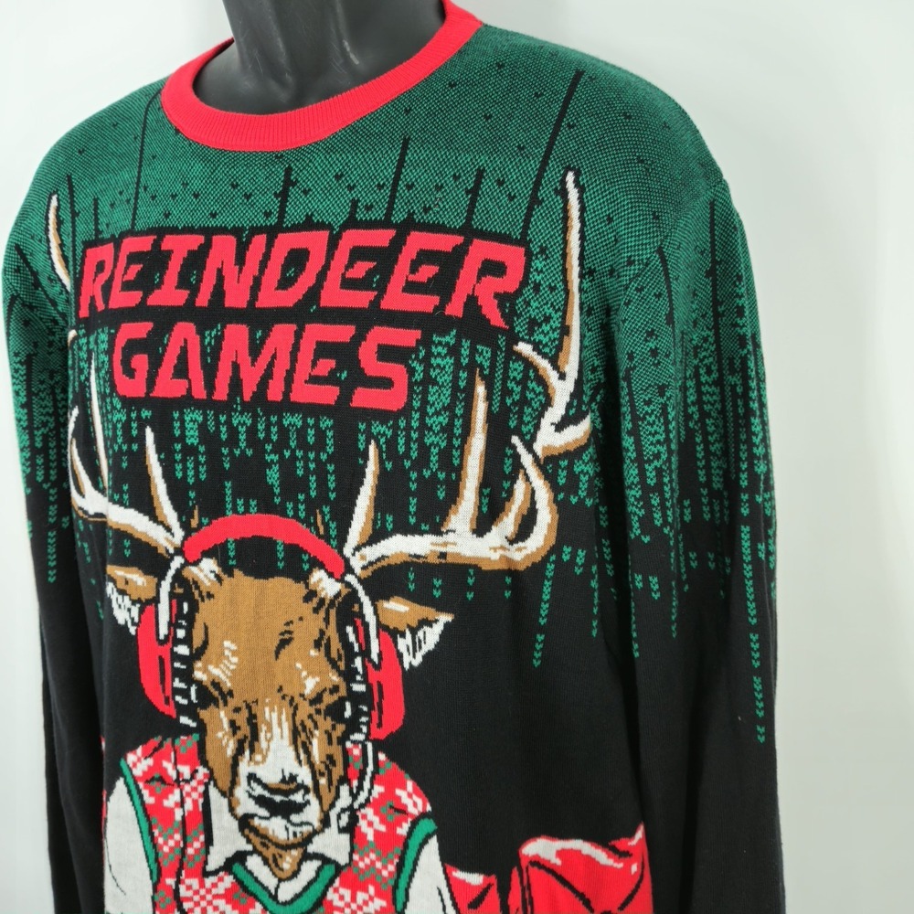 Ugly Christmas Sweater Size XL Reindeer Games Funny Gamer Deer